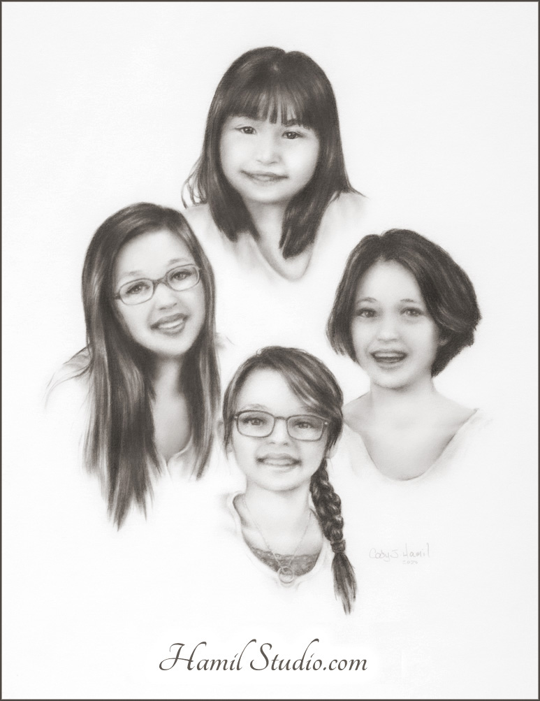 Pencil Drawing of four girls
